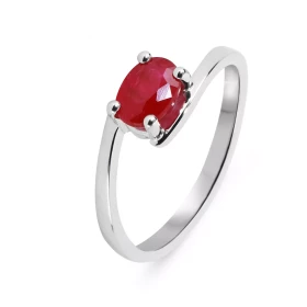  Bague Or Blanc 750 Rubis Ovale 7x5mm Pierre ovale 7x5mm (1.3 carat) Serti demi clos Monture corps croisé 