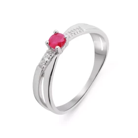 Bague Or Blanc 750 Rubis Rond 3.5mm Diamants Bague Or Blanc 750 composée deux anneaux entrelacés, d un Rubis rond 3.5mm 6 ...
