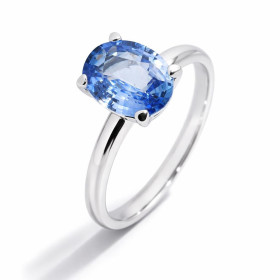  Bague Or Blanc 750 sertie d un Saphir Ceylan Pierre ovale 9.1x7.1mm   