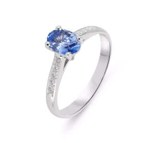  Bague Or Blanc 750 Saphir De Ceylan Ovale 7x5mm Diamants Bague type Solitaire Or Blanc 750 Saphir Ceylan Pierre Ovale 7x5...