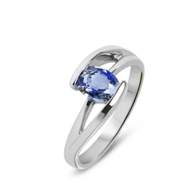  Bague Or Blanc sertie d un Saphir Ceylan ovale 7x5mm (1 carat) Largeur monture (vue dessus) : 8,3mm Monture solitaire cro...