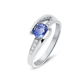 Bague Or Blanc 750 Saphir Ceylan Rond 5mm Diamant Saphir rond 5mm (0,5 carat) Entourage composé 8 diamants pour un poids ...