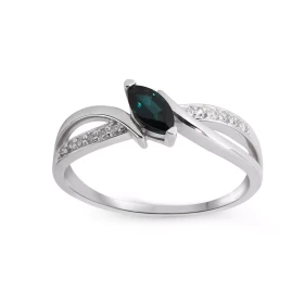 Bague Or Blanc 750 Saphir Navette 6x3mm Diamants Bague Or Blanc 750 composée d un anneau entrelacé serti d un Saphir navet...