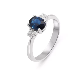  Bague Or Blanc 750 Saphir Ovale AAA Bleu Royal Diamants Bague Or Blanc 750 (18 carats) Monture solitaire épaulé Saphir Bl...