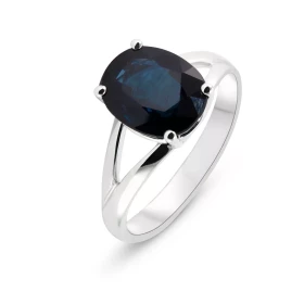  Bague Or Blanc 750 sertie d un Saphir ovale 10.4x8.4mm (3.85 carats) Serti à griffes 