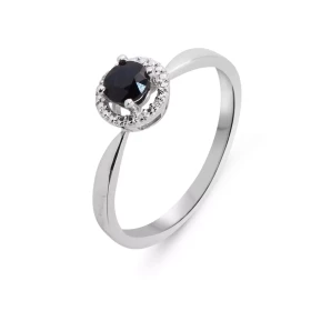 Bague Or Blanc 750 Saphir Rond 4mm diamants Bague Or Blanc 750 sertie d un Saphir rond 4mm diamètre 2 diamants 0.7mm diamè...