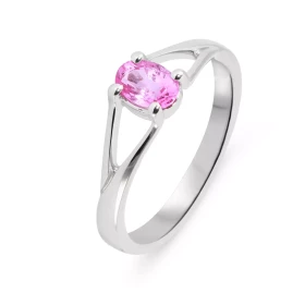  Bague Or Blanc 750 sertie d un Saphir Rose Ovale 6x4mm Saphir qualité AAA Poids Saphir : 0.6 carat Serti à griffes 