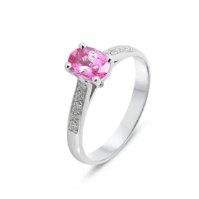  Bague Or Blanc 750 Saphir Rose Ovale 7x5mm Diamants Bague type Solitaire Or Blanc 750 Saphir rose Pierre Ovale 7x5mm (1 c...
