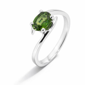 Bague Or Blanc 750 Saphir Vert Ovale 7x5mm
