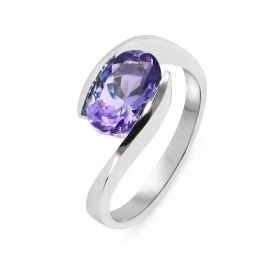  Bague Or Blanc 750 sertie d une Tanzanite Ovale 10x7mm (2.3 carats) Serti demi clos 