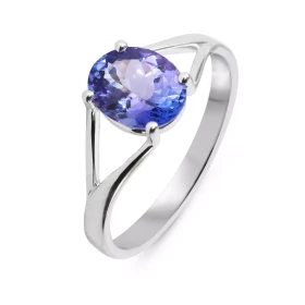  Bague Or Blanc 750 Tanzanite Pierre ovale 10x8mm (2.45 carats) Serti à griffes 