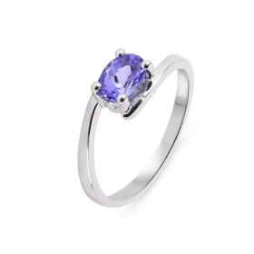  Bague Or Blanc 750 Tanzanite Ovale 7x5mm AAA Pierre ovale 7x5mm (0.8 carat) qualité AAA Serti demi clos Monture corps cro...