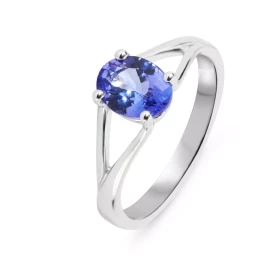  Bague Or Blanc 750 sertie d une Tanzanite Ovale 8x6 mm (1,1 carat) Serti à griffes 
