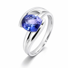  Bague Or blanc 750 sertie d une Tanzanite Pierre ovale 9x7mm  Pierre qualité AAA Serti demi clos La largeur monture vue d...