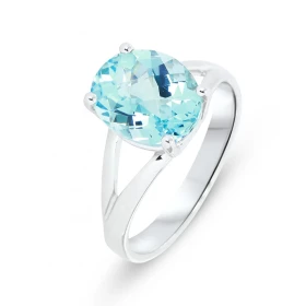  Bague Or Blanc 750 Topaze Bleue ovale 11x9mm Topaze Bleue ovale taille checkerboard mesurant 11x9mm pesant 4.2 carats Pie...