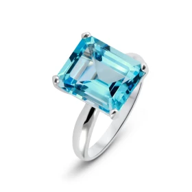  Bague Or Blanc 750 sertie d une Topaze Bleue rectangulaire 12x10mm (7.6 carats) Serti à griffes 
