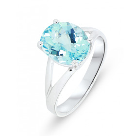  Bague Or Blanc 750 Topaze Bleue traitée ovale 11x9mm Topaze Bleue traitée ovale taille checkerboard mesurant 11x9mm pesan...