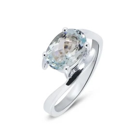  Bague Or Blanc Aigue marine Pierre Ovale 10x8mm Poids pierre : 2.4 carat Corps croisé Serti 4 griffes 