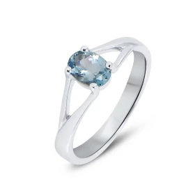  Bague Or Blanc Aigue Marine Aigue Marine Ovale 7x5m (0,7 carat) Serti à griffes 