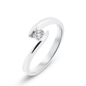  Bague Or Blanc sertie d un Diamant rond 3,3mm diamètre (0,19 carat - Couleur : G - Pureté : Si) Largeur monture (vue dess...