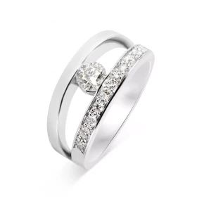  Bague Or Blanc sertie d un Diamant 0,36 carat (4,4mm diamètre - Couleur H - Pureté i1) 10 diamants 1.8mm pour un poids to...