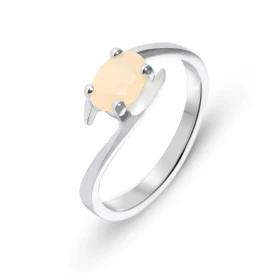  Bague Or Blanc 750 sertie d une opale ovale facettée 7x5mm (0,50 carat) Corps croisé Serti à 4 griffes 