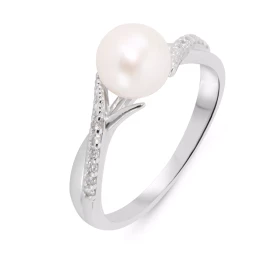  Bague Or Blanc sertie 12 diamants d une Perle blanche 7mm diamètre Poids Diamant : 0,11 carats Qualité Diamant : HSI 