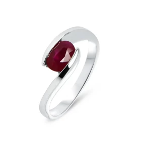  Bague Or Blanc 750 Rubis Rubis Ovale 7x5mm (1 carat) Serti demi clos 