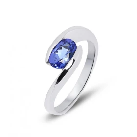  Bague Or Blanc sertie d une Tanzanite ovale 7x5mm (0,8 carat) 