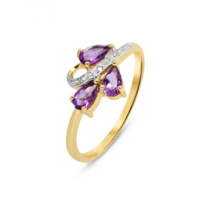 Bague Or jaune 375 Améthyste et Diamant
