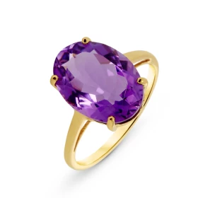 Bague Or jaune 375 Améthyste Ovale 14x10mm Cette bague Or jaune 375 est ornée d une améthyste ovale La pierre mesure 14x10...