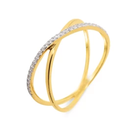 Bague Or Jaune 375 Anneaux Croisés Oxydes Bague 2 anneaux entrelacés dont un est serti d oxydes zirconium sur une moitié L...