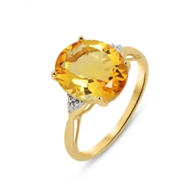 Bague Or jaune 375 Citrine Ovale 12x10mm Diamant Monture Or 375 (Or 9 carats) Pierre centrale ovale 12x10mm (4 carats) ser...