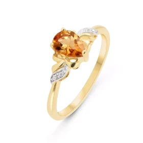 Bague Or Jaune 375 Citrine Poire 7x5mm Diamants Bague sertie d une Citrine poire 7x5mm 4 diamants Poids Citrine : 0.6 cara...