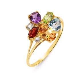  Bague Or Jaune 375 sertie pierres fines Cette bague est sertie d un grenat marquise 5x3mm, d un péridot ovale 5x3mm, d un...