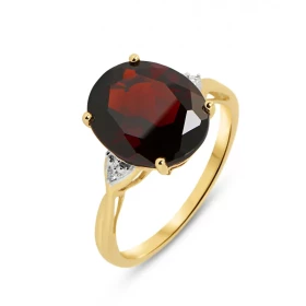 Bague Or jaune 375 Grenat Ovale 12x10mm Diamant Monture Or 375 (Or 9 carats) Pierre centrale ovale 12x10mm (5.5 carats) se...