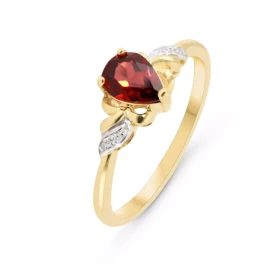 Bague Or Jaune 375 Grenat Poire 7x5mm Diamants Bague sertie d une Grenat poire 7x5mm 4 diamants Poids Grenat : 0.6 carat 4...