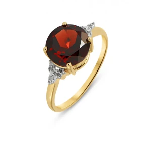 Bague Or jaune 375 Grenat Rond 9mm Diamant Monture Or 375 (Or 9 carats) Pierre centrale ronde 9mm diamètre (3 carats) sert...