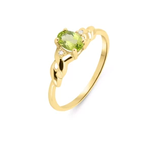 Bague Péridot Diamant Or Jaune 375 Cette bague Or 375 est surmontée d un Péridot serti par 4 griffes Cette pierre est tail...