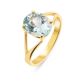  Bague Or Jaune 750 sertie d une Aigue Marine Ovale 10x8mm Poids Aigue Marine : 2.5 carats Serti à griffes 