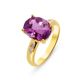  Bague Or Jaune 750, Améthyste Diamant Pierre centrale ovale 11x9mm (3 carats) Entourage composé 6 diamants 1,4mm Poids to...