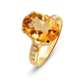  Bague Or Jaune 750 Citrine 14x10mm Diamant Pierre ovale 14x10mm (5.5 carats) Entourage composé 6 diamants 1.5mm Poids tot...