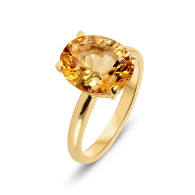  Bague Or jaune sertie d une citrine ovale 11x9mm  Serti à 4 griffes 
