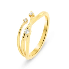  Bague Or Jaune 750 Diamant Bague sertie 3 diamants pour un poids total 0.06 carat 