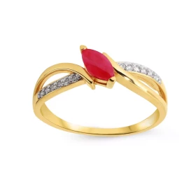 Bague Or Jaune 750 Rubis Navette 6x3mm Diamants Bague Or Jaune 750 composée d un anneau entrelacé serti d un Rubis navette...