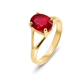  Bague Or Jaune 750 sertie d un Rubis traité Pierre ovale de 9x7mm Serti à griffes 