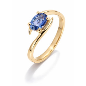  Bague Or Jaune 750 sertie d un Saphir Ceylan AAA ovale 7x5mm Largeur monture (vue dessus) : 6,7mm Monture solitaire crois...