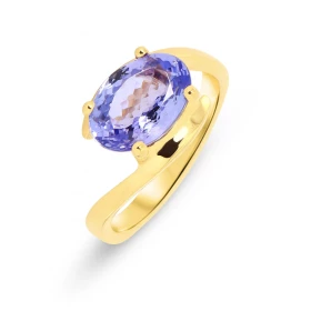  Bague Or Jaune 750 Tanzanite ovale 10x7mm Tanzanite 3 carats sertie à griffes Monture corps croisé 