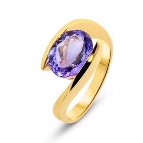  Bague Or Jaune 750 Tanzanite Pierre ovale 10x8mm Poids pierre : 2.5 carats Serti demi clos Corps croisé 