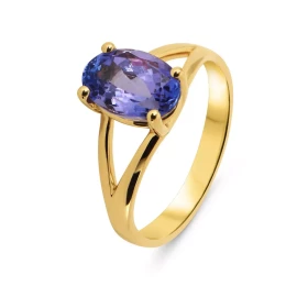 Bague Or Jaune 750 Tanzanite Ovale 11x7mm Serti à griffes Poids Tanzanite : 3.3 carats